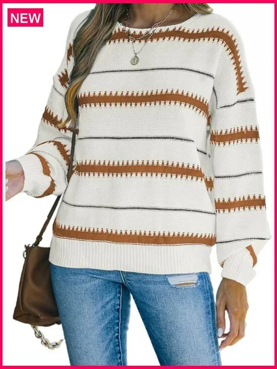 Soft Long Sleeve Crewneck Pullover Sweater, Lightweight Knit Top, Loose Fit - Picture 5 of 7